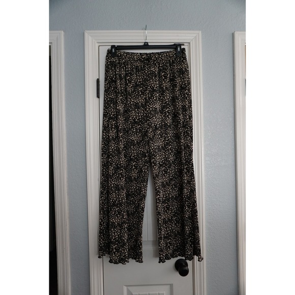 Joie Pants - Joie Plisse Wide Leg Pants Womens Large Black Tan Excellent Polka Dot Pleated